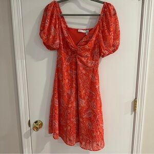 Red Paisley Puff Sleeve Dress